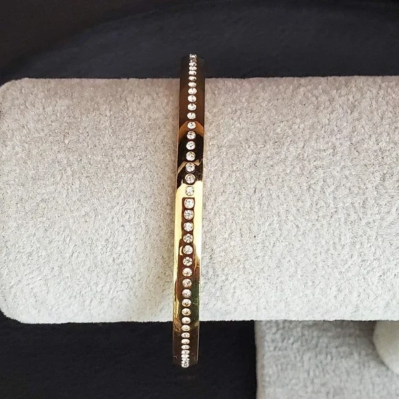 Kate Spade All That Glitters Gold Plate Bangle Bracelet with Crystal Accdents - Picture 6 of 7